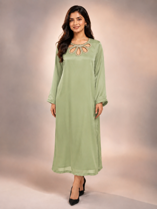 Pistachio green 2 piece Silk suit Embalished gala