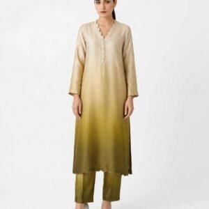 2 Piece Ombre Silk Suit | Scallop Detail Shirt with Straight Pants