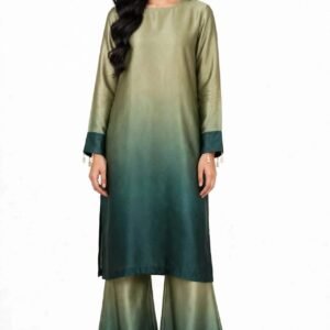 2 Piece Olive Green Ombre Silk Suit | Gradient Co-ord Set