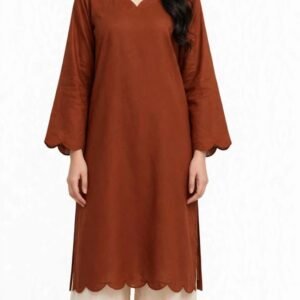 2 Piece Terracotta Silk Suit | Sweetheart Neck Shirt with Wide Pants