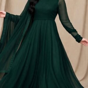 Emerald Whisper - Bottle Green Chiffon 3-Piece Frock Set