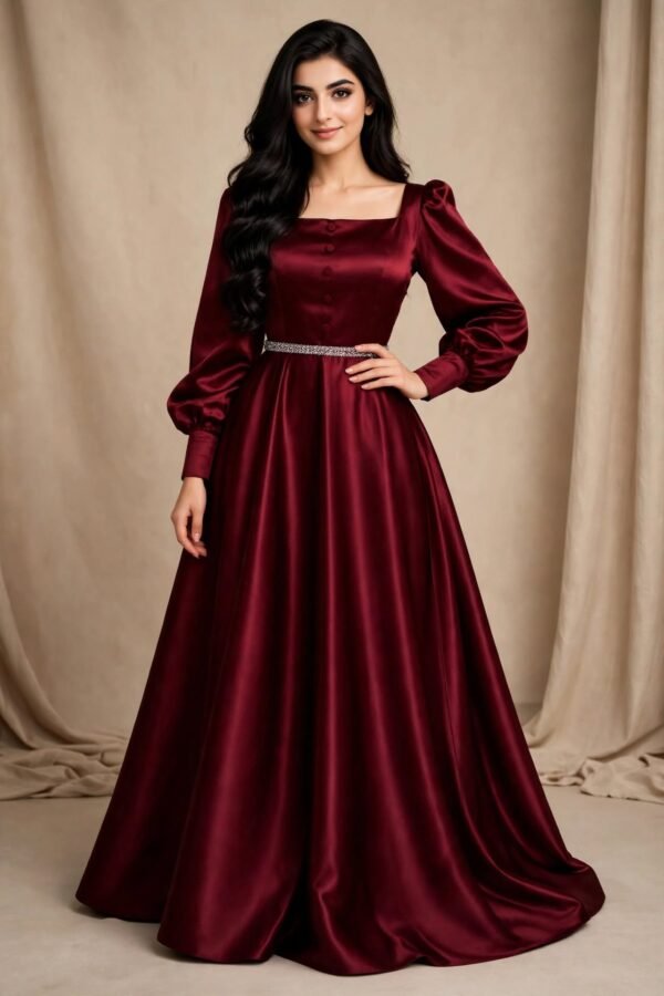 Royal Gala - Maroon Satin Shine 3-Piece Frock Set