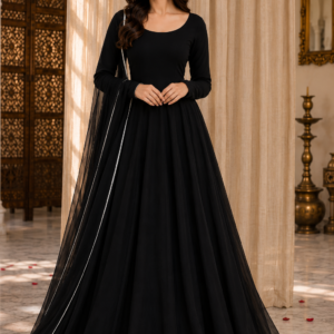 Velvet Noir - Classic Black Chiffon 3-Piece Frock Set