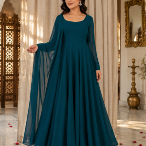 Ocean Bloom - Zinc Chiffon 3-Piece Flared Frock Set