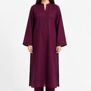 2 Piece Plum Silk Suit | Pintuck Shirt with Straight Pants