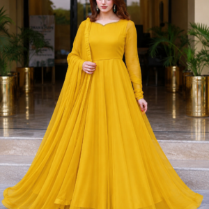 Sunset Glow - Mustard Yellow Chiffon 3-Piece Frock Set