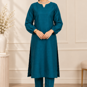 2 Piece Bottle Green Silk Suit | V-Cut Shirt with Wide Pants